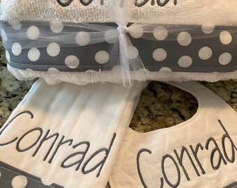 Personalized Hooded Towel, burp and bib