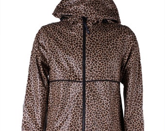 Monogrammed Charles River New Englander Rain Jacket Leopard Print