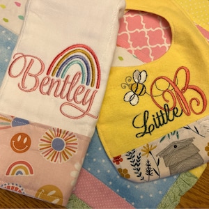 Personalized Monogrammed Custom Burp Cloth & Bib for Girls