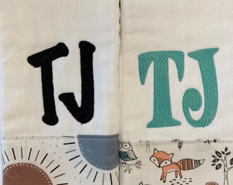 Personalized Burp Cloths for boys-Set of 2, teepee burp cloths, tree burp cloths