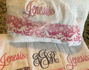 Personalized Hooded Towel & 3 burp cloth