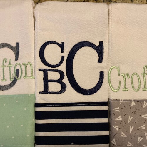 Monogrammed Burp Cloth Set Set of 3 Monogrammed Burp Cloths Etsy