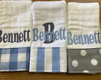 burp cloths for boys--set of 3, monogrammed burp cloth, personalized burp cloth for boys