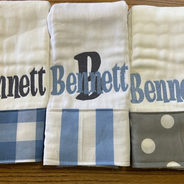 burp cloths for boys--set of 3, monogrammed burp cloth, personalized burp cloth for boys