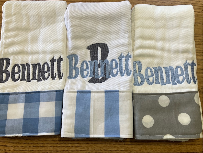 burp cloths for boysset of 3, monogrammed burp cloth, personalized burp cloth for boys image 1