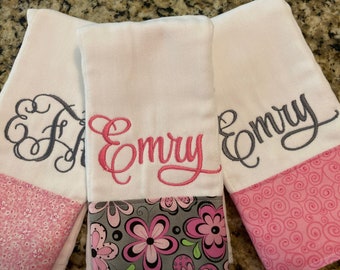 Personalized Burp Cloths for Girls-Set of 3