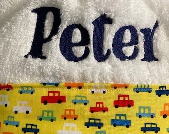 Personalized Hooded Towel, Cars, hooded towel for baby, monogrammed hooded towel for toddler