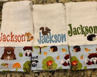 burp cloths for boys--set of 3, monogrammed burp cloth, personalized burp cloth for boys, baby shower gifts