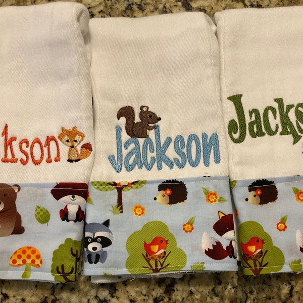 burp cloths for boys--set of 3, monogrammed burp cloth, personalized burp cloth for boys, baby shower gifts