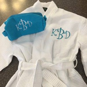 Personalized Monogrammed Waffle Weave Kimono Robe & Cosmetic bag