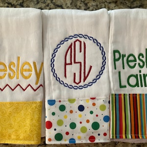 Burp Cloths, boy or girl, Set of 3, personalized burp cloths