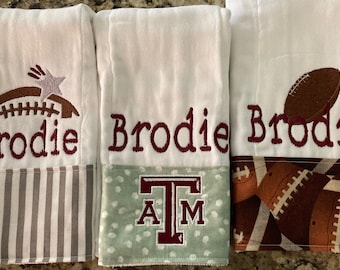 burp cloths for boys/girls~~set of 3, monogrammed burp cloth, personalized burp cloth for boys/girls~~sports, baby shower gifts