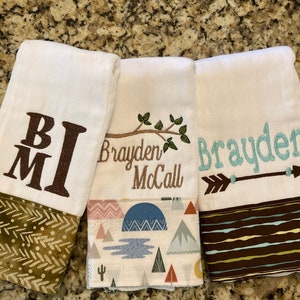Personalized Burp Cloths--Set of 3