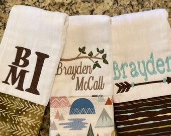 Personalized Burp Cloths--Set of 3