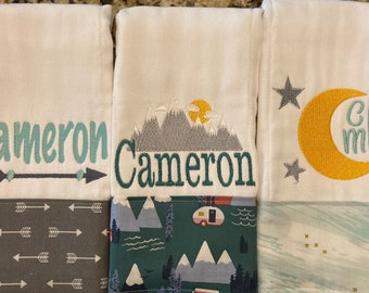 burp cloths for boys--set of 3, monogrammed burp cloth, personalized burp cloth for boys