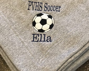 Personalized stadium blanket, Sweatshirt blanket, Fleece blanket, Monogrammed blanket, soccer blanket