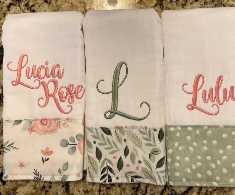 Personalized Burp Cloths for Girls-Set of 3 image 1