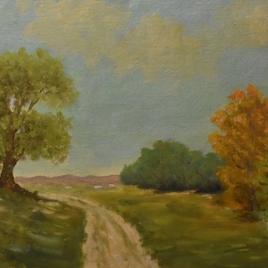 vintage  long road  road  oil painting landscape country road trees