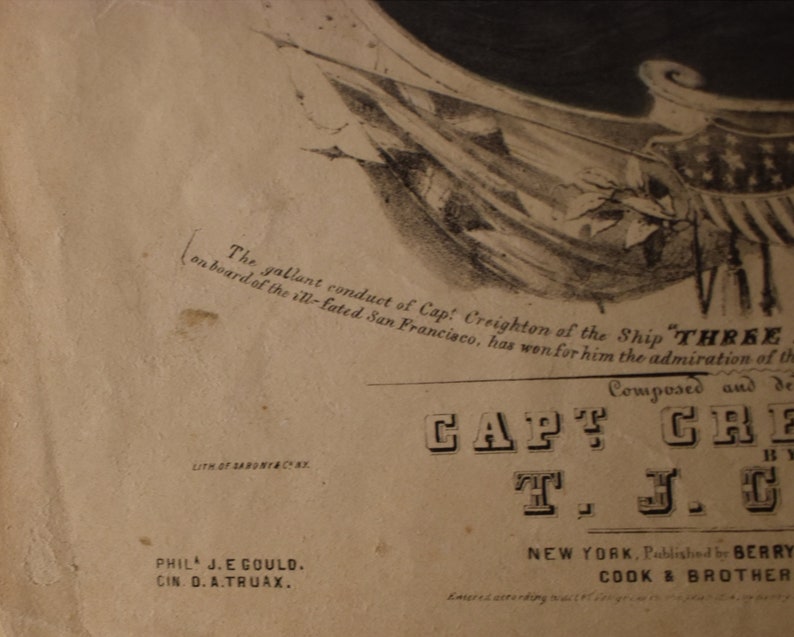 vintage music sheet cover titled three bells polka capt creihton and t j cook