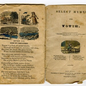 vintage  ill  1840  poetry book  Select Hymns poetry  mahlon day   co. new York