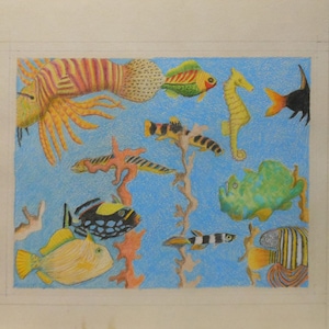 vintage     fish    watercolors  of fish swimming artist signed