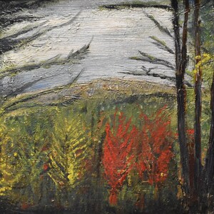 vintage  Montville  oil painting  fall  landscape trees hills dated march 1996 signed