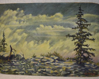 vintage    Wyoming   clouds oil painting western landscape artist signed 1937