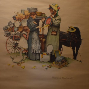 vintage Norman Rockwell   color poster  titled traveling salesman artist Norman Rockwell