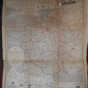 vintage      carte de France  map de l annuaire didot- botin ca 1892 map advertising