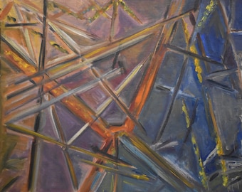 vintage    abstract  line  oil painting of line and shapes