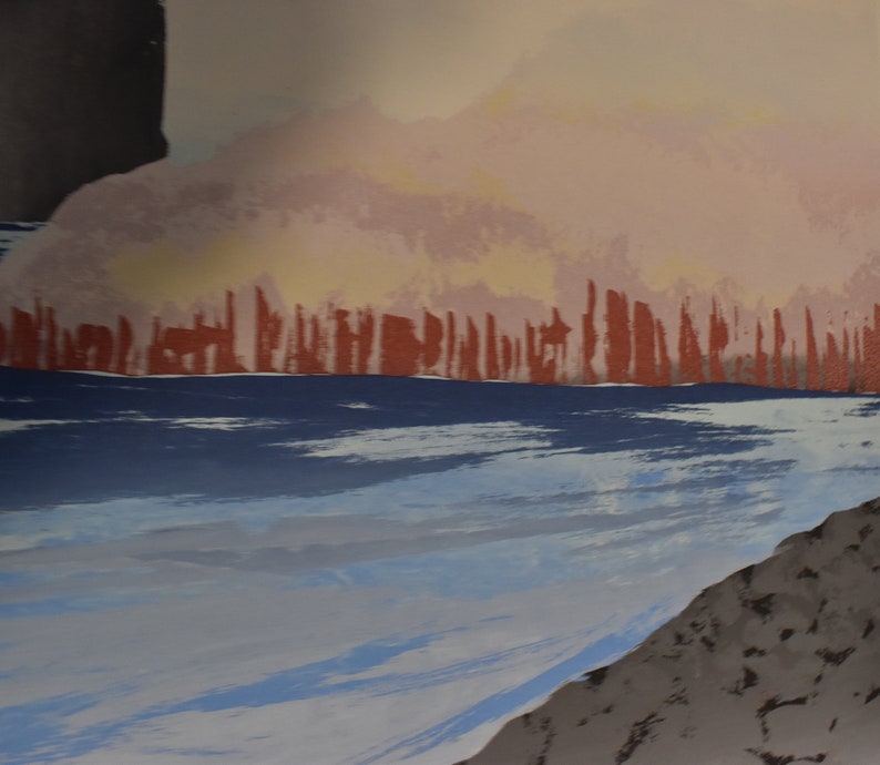 vintage absract color serigraph lake landscape of mountain passage trees artist signed one of four image 5