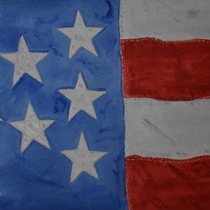 vintage   American flag   Maine   oil painting colorful      artist    signed