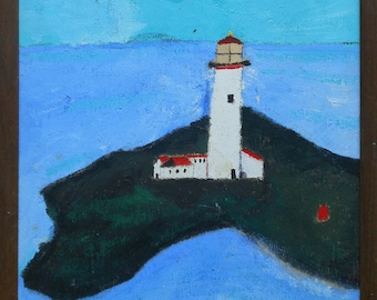 vintage abstract   Maine light house     oil on panel