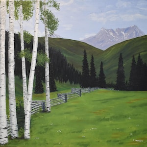 vintage mountain valley oil painting artist signed