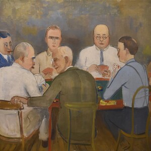 vintage  card game    folk   oil painting of people playing cards