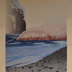 vintage absract color serigraph lake landscape of mountain passage trees artist signed one of four image 2