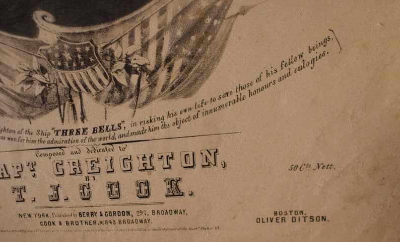 vintage music sheet cover titled three bells polka capt creihton and t j cook