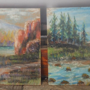 vintage   Maine forest   paintings   landscapes   mountain evergreens and a stream