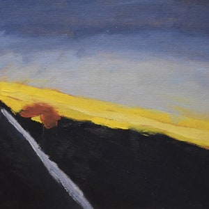 vintage Maine abstract  street   oil painting of  road  sunset