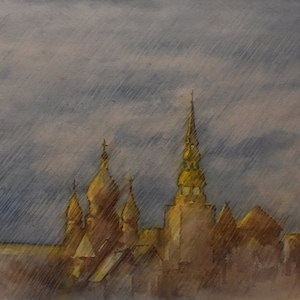 vintage   watercolor     churches   Europe city view