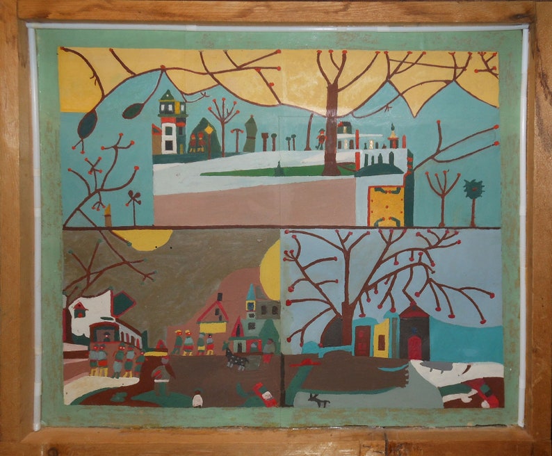 Vintage oil folk art painting new York state Etsy