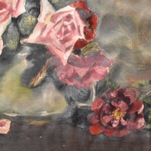 Vintage Roses Still Life Oil Painting of Pink Red Roses in Vase Artist ...