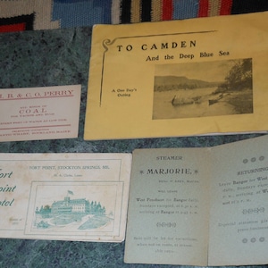 vintage    19 t h century Camden Maine travel brochures  Stockton hotel Camden steamer Marjorie