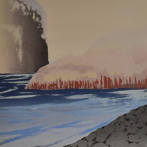 vintage absract color serigraph lake landscape of mountain passage trees artist signed one of four image 1