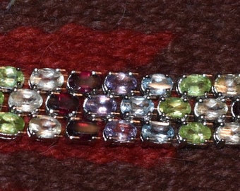 vintage colorful  jeweled bracelet with   gem stones 925 silver many color stones 40.5 grams