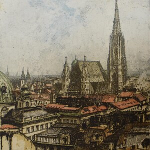 vintage color etchings church city gates signed