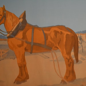 vintage French color lithograph poster of work horse  artist Nathan chapelet