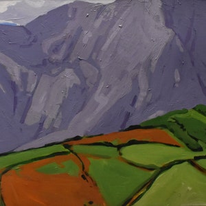 vintage   Ireland  acrylic    painting of county Kerry mountains Ireland signed