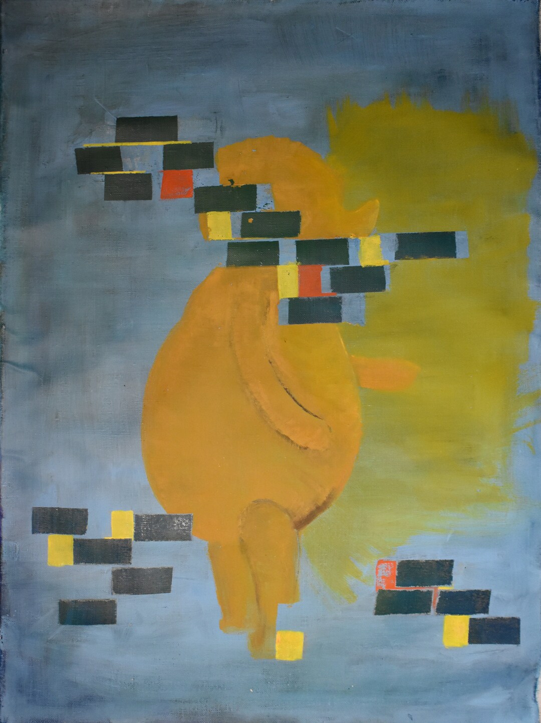 Vintage Abstract Painting of Color Shapes Person Standing Abstract Oil