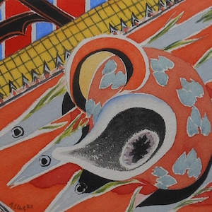 vintage   Fish swimming  abstract    watercolor music artist signed